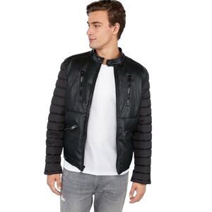Express Leather Puffer Winter Moto Jacket